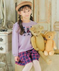 子供服 女の子 ワンピースアップリケ オリジナルチェック トレーナー パープル(91) モデル画像3