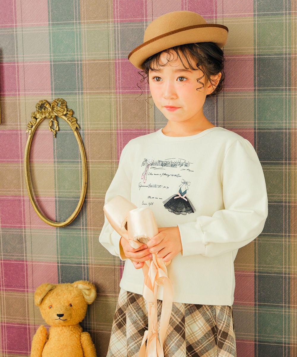 子供服 女の子 リボン ドレス 音符 ロゴプリント トレーナー アイボリー(12) モデル画像1