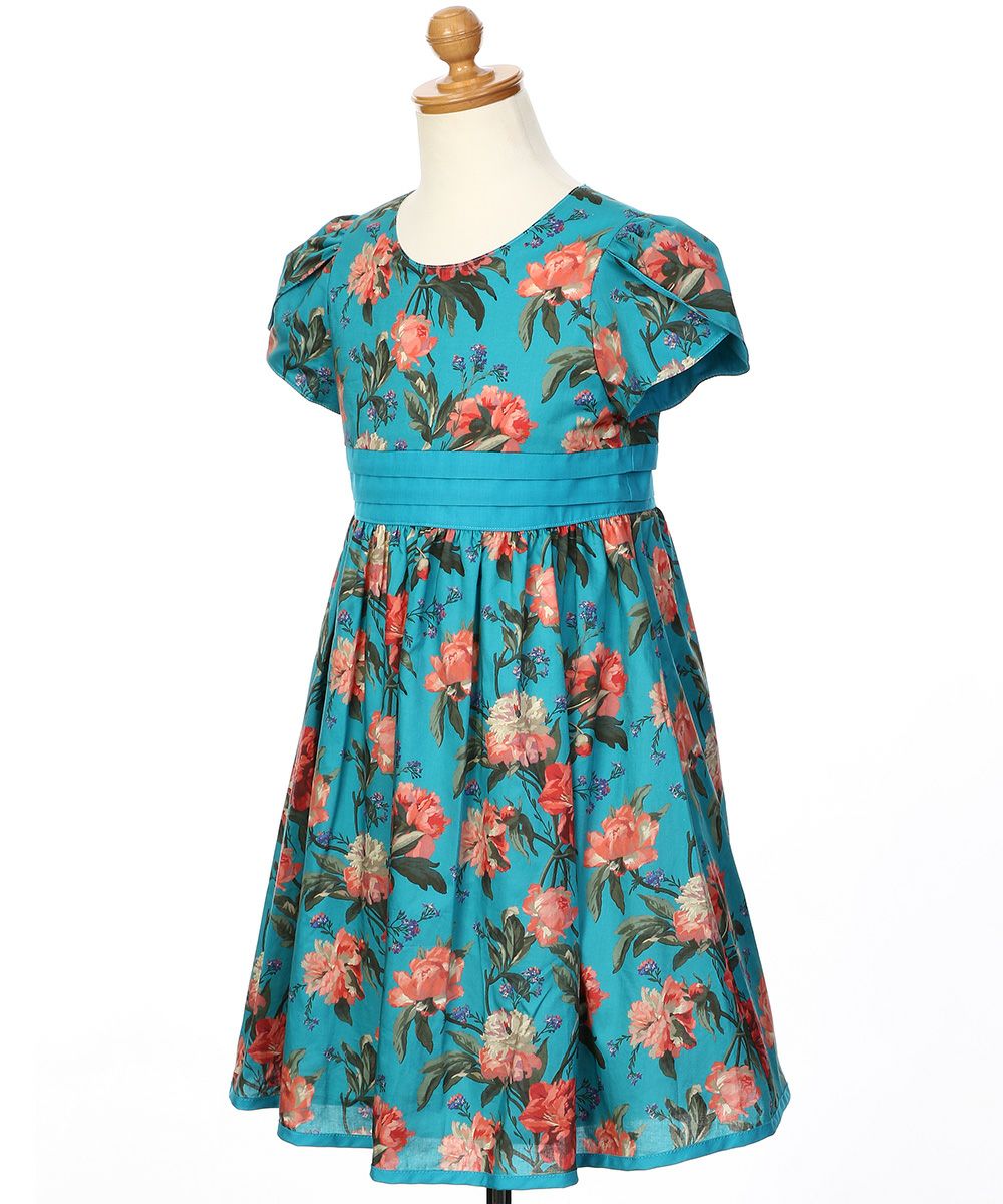 子供服 女の子 日本製 リバティプリント 花柄 ワンピース ブルー(61) トルソー斜め