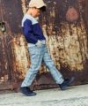 子供服 男の子 ロゴ刺繍 ポケット トレーナー ネイビー(06) モデル画像2