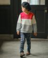 子供服 男の子 ロゴ刺繍 トリコロール トレーナー レッド(03) モデル画像全身