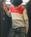子供服 男の子 ロゴ刺繍 トリコロール トレーナー レッド(03) モデル画像1