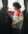 子供服 男の子 ロゴ刺繍 トリコロール トレーナー レッド(03) モデル画像2