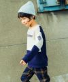 子供服 男の子 ロゴ刺繍 トリコロール トレーナー ベージュ(51) モデル画像1