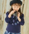 子供服 女の子 香水瓶 お花 リボン 刺繍 裏毛トレーナー ネイビー(06) モデル画像1