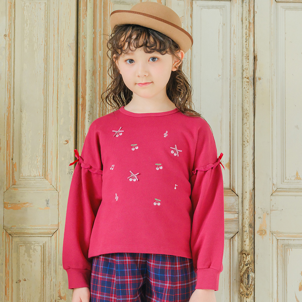 ベビー服 女の子 さくらんぼ 音符 刺繍 リボン トレーナー