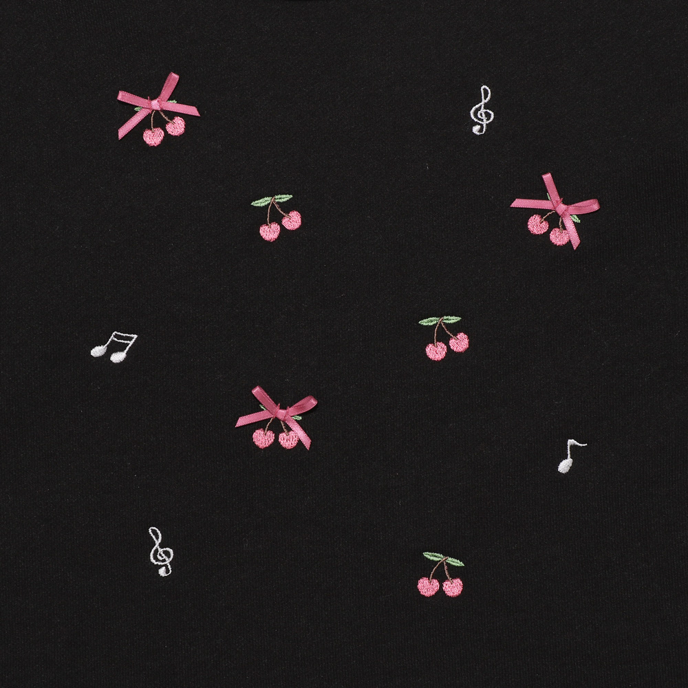 ベビー服 女の子 さくらんぼ 音符 刺繍 リボン トレーナー ブラック(00) デザインポイント1
