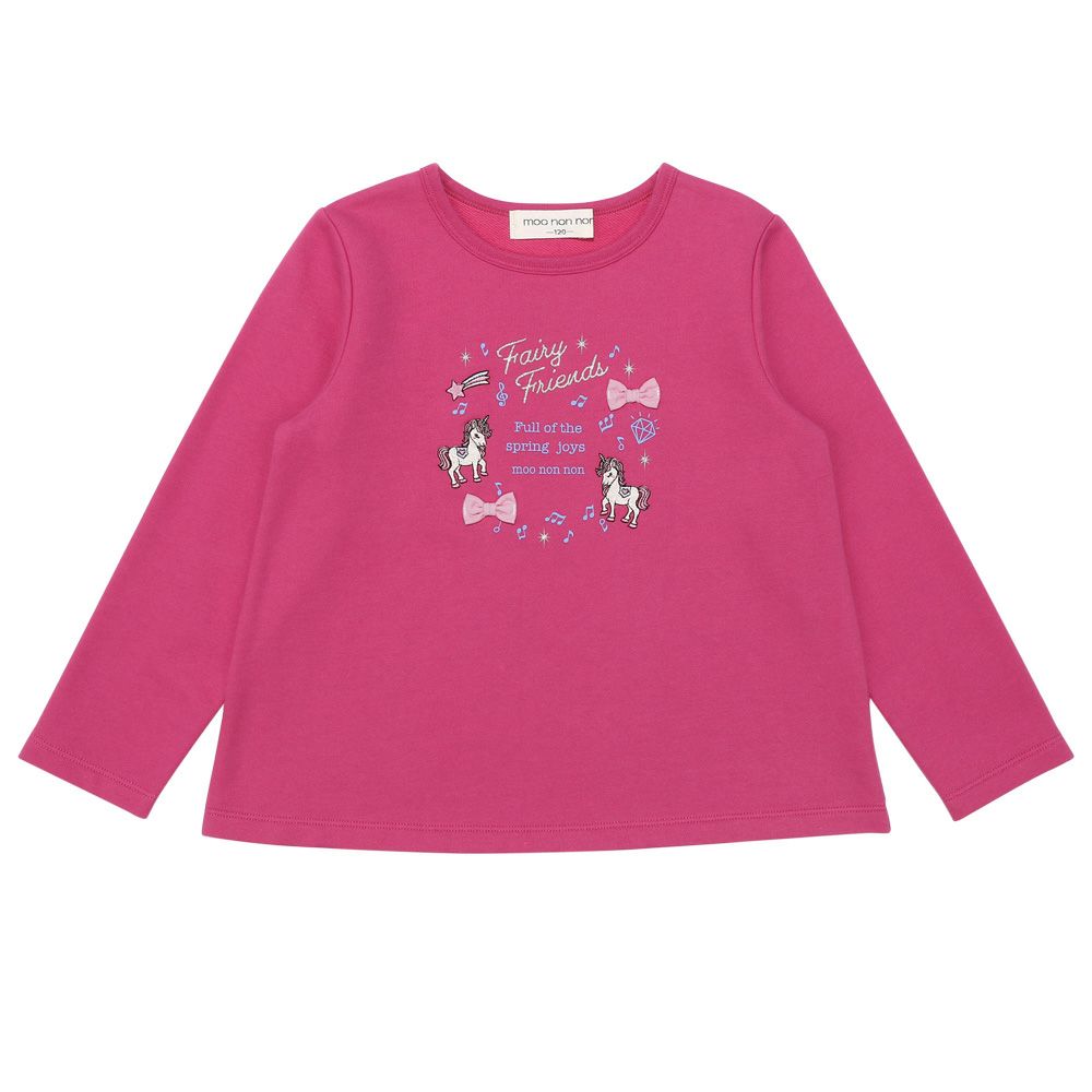 ベビー服 女の子 リボン 音符 ユニコーン 刺繍 トレーナー ピンク(02) 正面