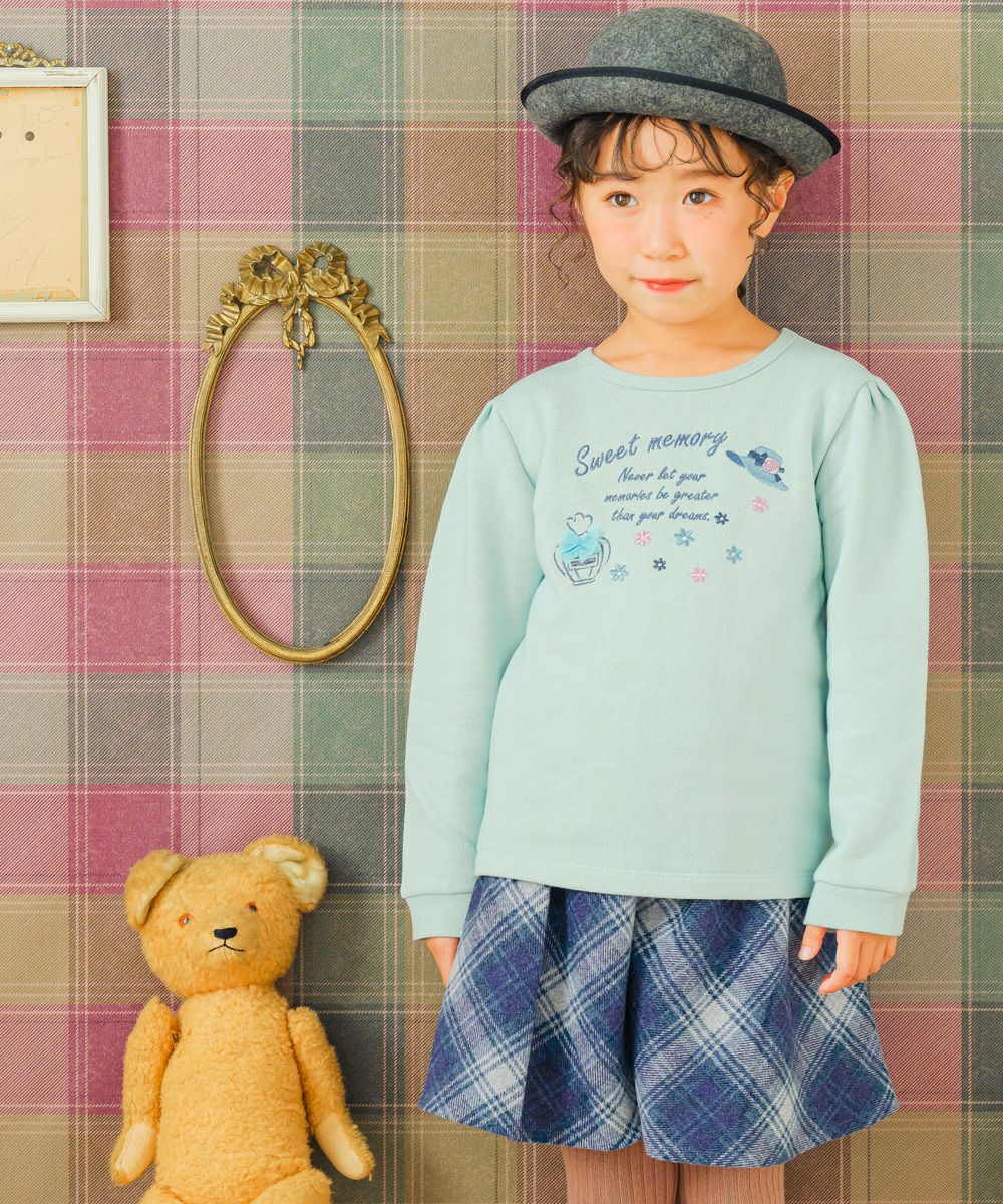 子供服 女の子 チェック柄 裏地つき キュロットパンツ ブルー(61) モデル画像1