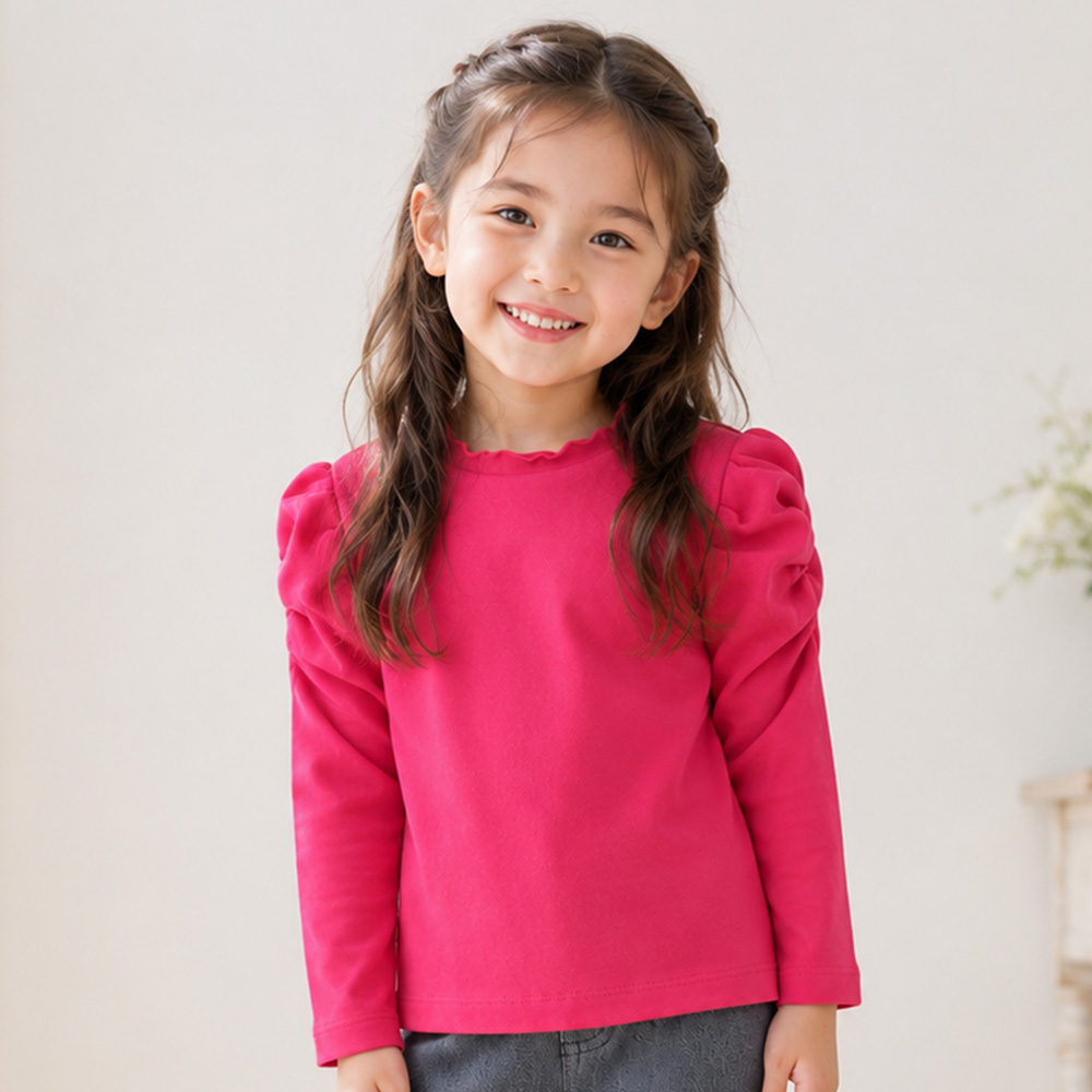 子供服 女の子 シャーリング袖 Tシャツ