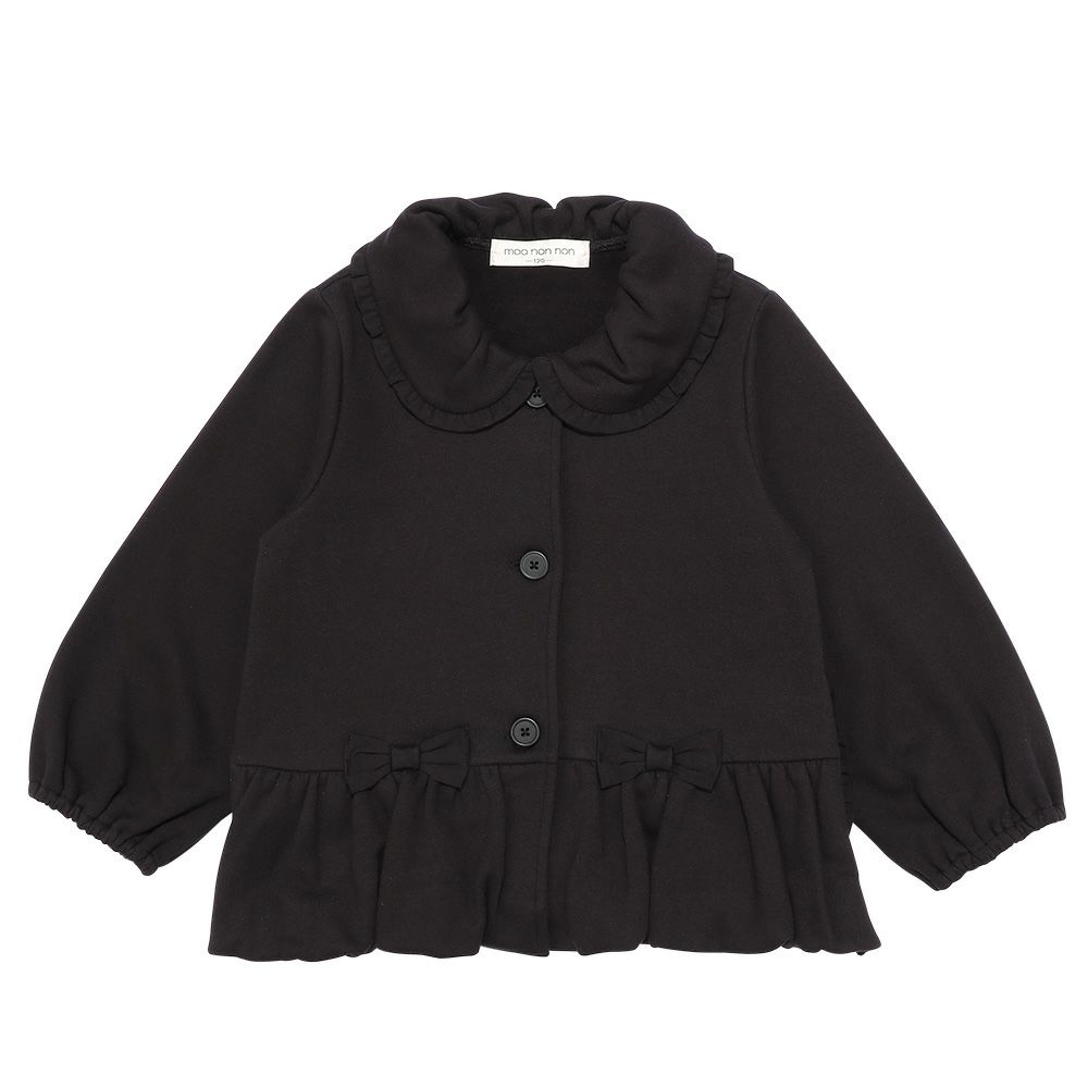 ベビー服 女の子 子ども服 こども服 キッズ ジュニア 羽織り 裏毛起毛 フリル リボン ボタン ブラック(00) 正面
