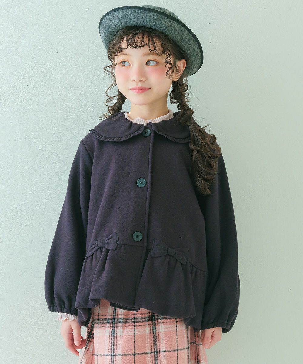 ベビー服 女の子 子ども服 こども服 キッズ ジュニア 羽織り 裏毛起毛 フリル リボン ボタン ブラック(00) モデル画像アップ