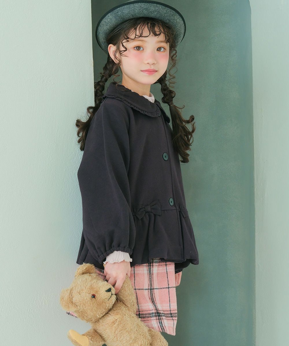 ベビー服 女の子 子ども服 こども服 キッズ ジュニア 羽織り 裏毛起毛 フリル リボン ボタン ブラック(00) モデル画像1