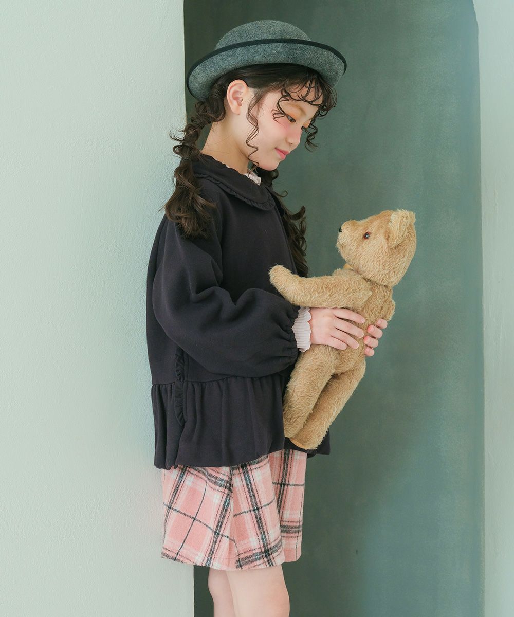 ベビー服 女の子 子ども服 こども服 キッズ ジュニア 羽織り 裏毛起毛 フリル リボン ボタン ブラック(00) モデル画像2