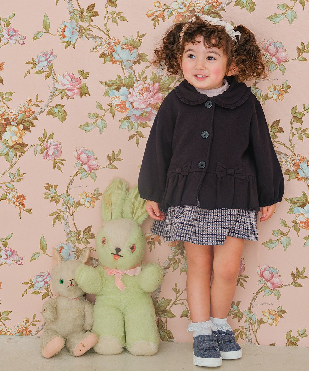 ベビー服 女の子 子ども服 こども服 キッズ ジュニア 羽織り 裏毛起毛 フリル リボン ボタン ブラック(00) モデル画像3