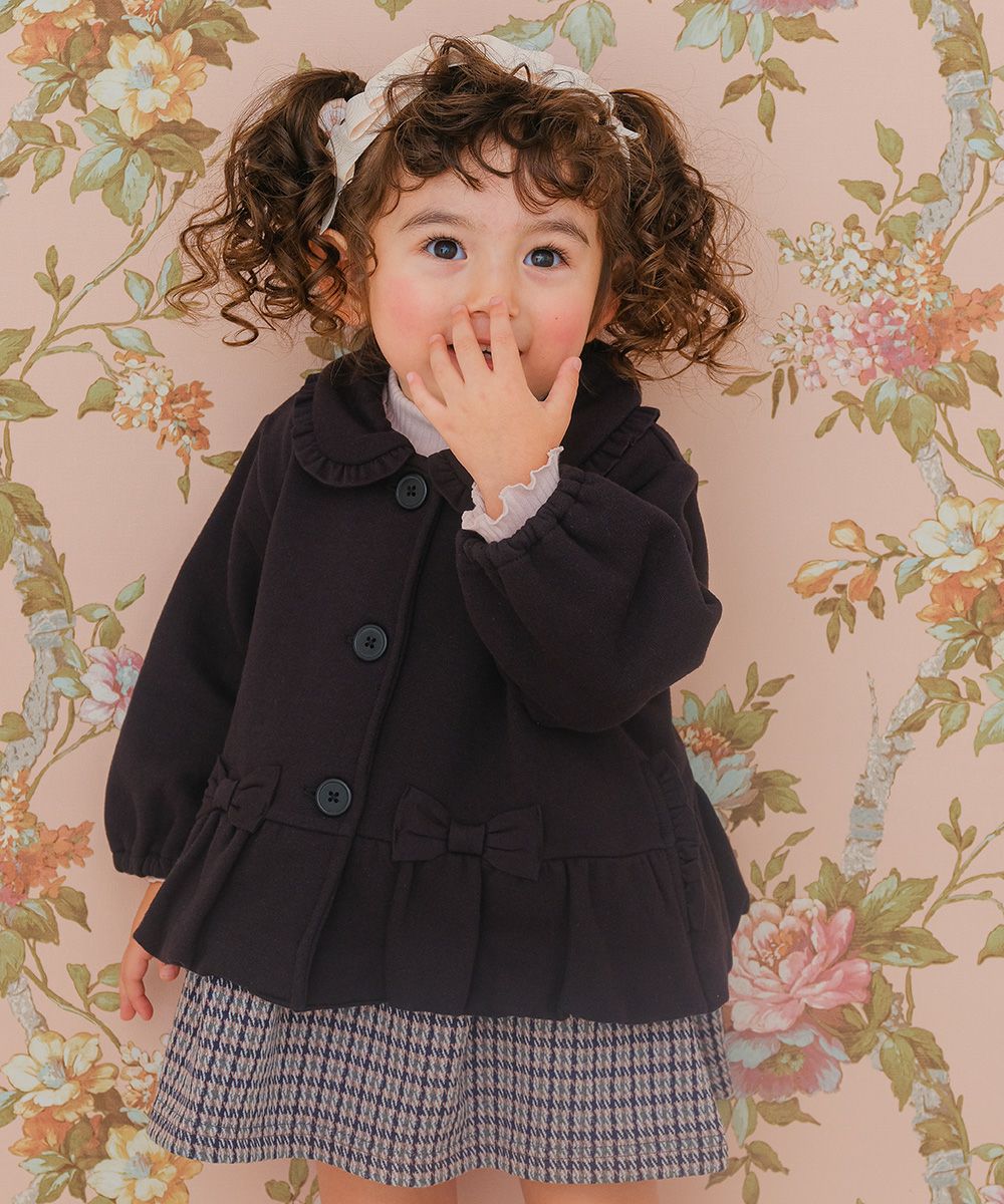 ベビー服 女の子 子ども服 こども服 キッズ ジュニア 羽織り 裏毛起毛 フリル リボン ボタン ブラック(00) モデル画像4