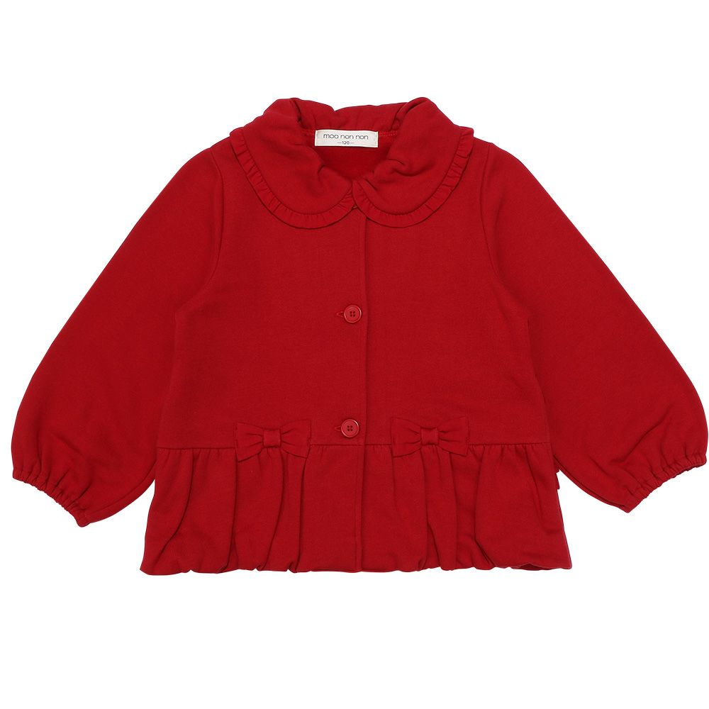 ベビー服 女の子 子ども服 こども服 キッズ ジュニア 羽織り 裏毛起毛 フリル リボン ボタン レッド(03) 正面
