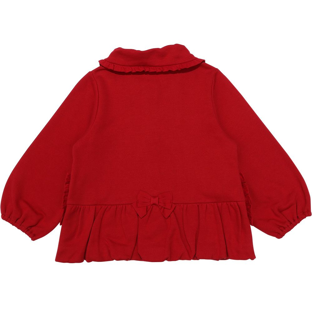 ベビー服 女の子 子ども服 こども服 キッズ ジュニア 羽織り 裏毛起毛 フリル リボン ボタン レッド(03) 背面