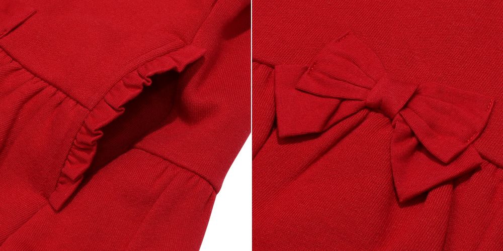 ベビー服 女の子 子ども服 こども服 キッズ ジュニア 羽織り 裏毛起毛 フリル リボン ボタン レッド(03) デザインポイント2