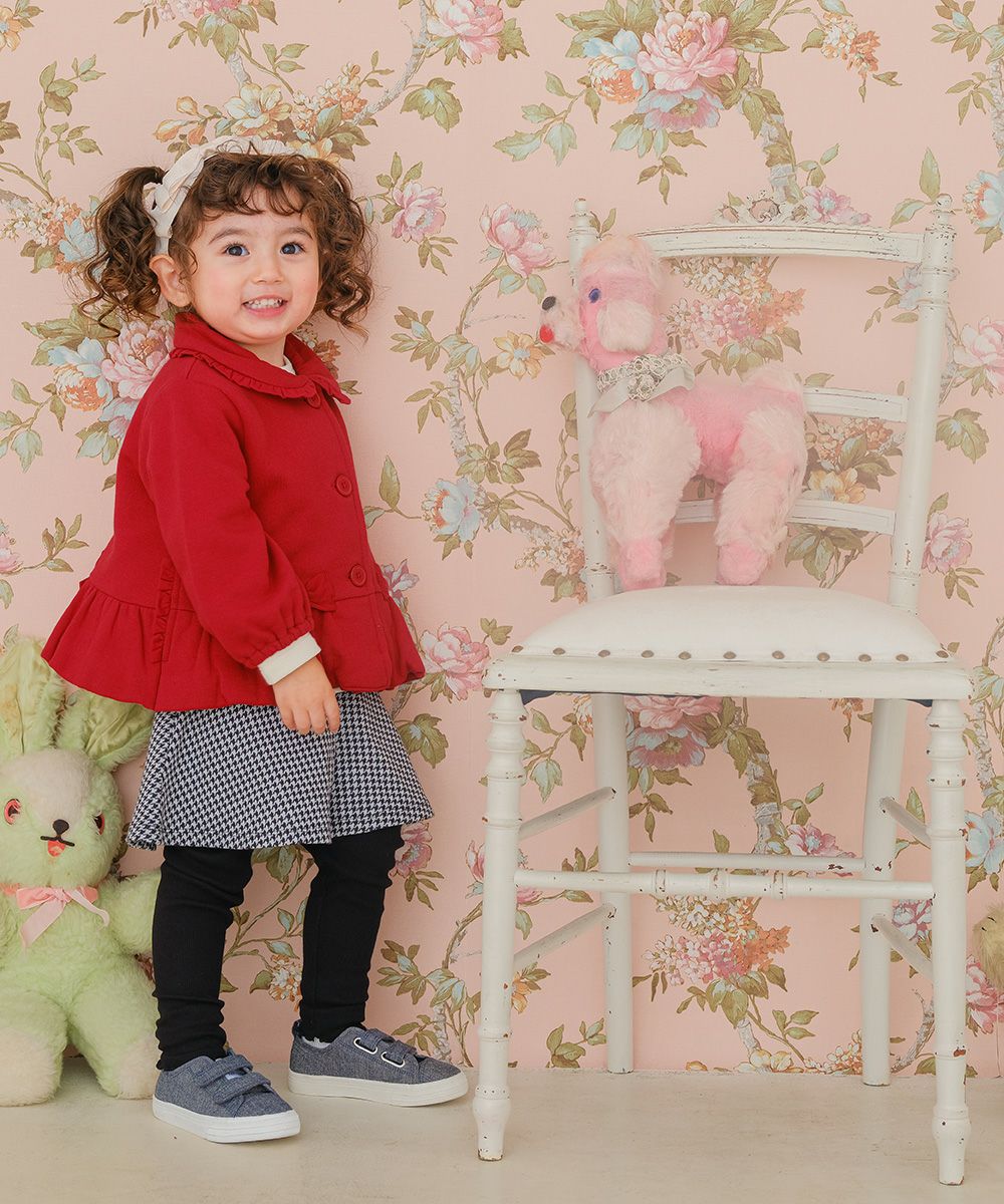 ベビー服 女の子 子ども服 こども服 キッズ ジュニア 羽織り 裏毛起毛 フリル リボン ボタン レッド(03) モデル画像3