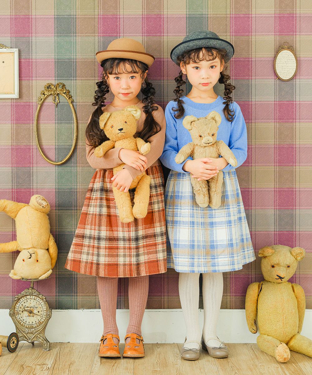 子供服 女の子 チェック柄 裏地付き ドッキングワンピース ブルー(61) モデル画像4