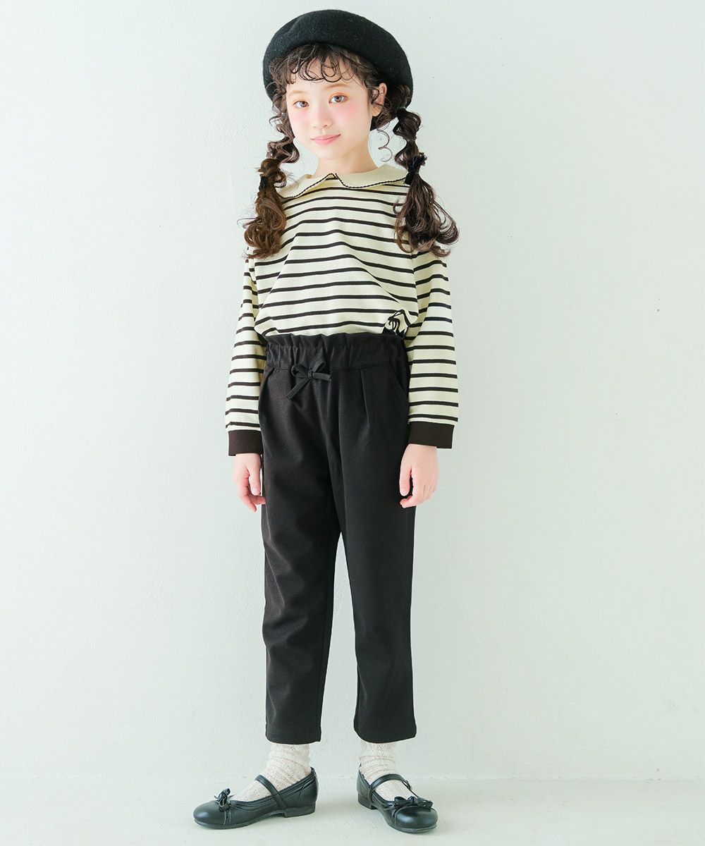 子供服 女の子 音符刺繍 ストレッチ ロングパンツ ブラック(00) モデル画像全身
