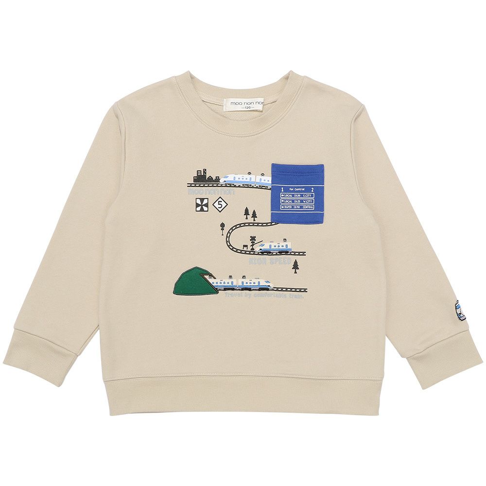 ベビー服 男の子 乗り物 電車 トンネル ポケット ロゴプリント トレーナー ベージュ(51) 正面