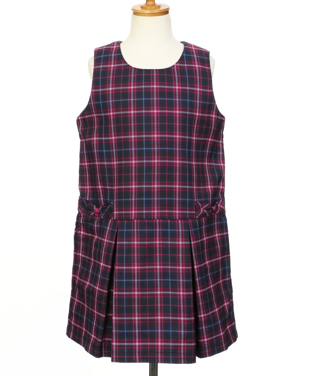 子供服 女の子 オリジナルチェック柄 リボンつき ワンピース ネイビー(06) トルソー正面