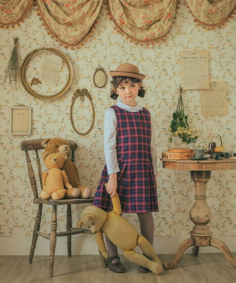チェック柄リボン付き半袖ミニワンピース オリジナルチェック柄 リボンつき ワンピース｜ベビー・子供服