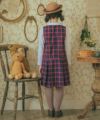 子供服 女の子 オリジナルチェック柄 リボンつき ワンピース ネイビー(06) モデル画像3