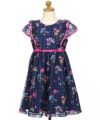 子供服 女の子 日本製 裏地つき 花柄 ワンピース ネイビー(06) トルソー正面