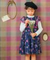 子供服 女の子 日本製 裏地つき 花柄 ワンピース ネイビー(06) モデル画像2