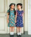 子供服 女の子 日本製 裏地つき 花柄 ワンピース ネイビー(06) モデル画像4