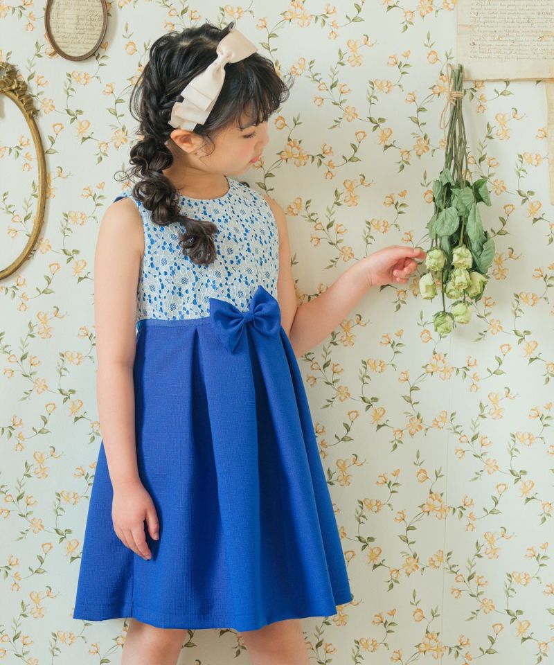 子供服 女の子 日本製リボンつき半袖花柄レースワンピース