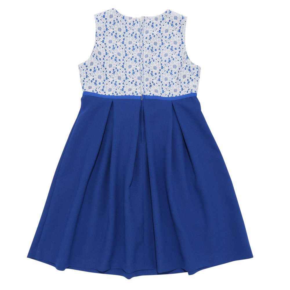 子供服 女の子 日本製リボンつき半袖花柄レースワンピース ネイビー(06) 背面
