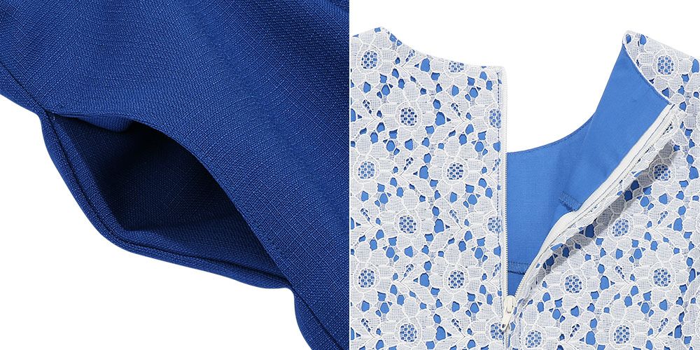 子供服 女の子 日本製リボンつき半袖花柄レースワンピース ネイビー(06) デザインポイント1