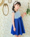 子供服 女の子 日本製リボンつき半袖花柄レースワンピース ネイビー(06) モデル画像アップ