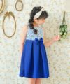 子供服 女の子 日本製リボンつき半袖花柄レースワンピース ネイビー(06) モデル画像1