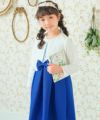 子供服 女の子 日本製リボンつき半袖花柄レースワンピース ネイビー(06) モデル画像3