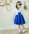 子供服 女の子 日本製リボンつき半袖花柄レースワンピース ネイビー(06) モデル画像4