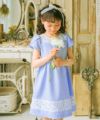 子供服 女の子 日本製 花柄 レース ワンピース ブルー(61) モデル画像アップ