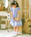 子供服 女の子 日本製 花柄 レース ワンピース ブルー(61) モデル画像全身