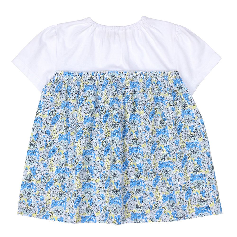 ベビー服 女の子 オリジナル花柄 リボン ドッキングTシャツ グリーン(08) 背面