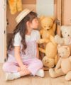 ベビー服 女の子 オリジナル花柄 リボン ドッキングTシャツ パープル(91) モデル画像全身