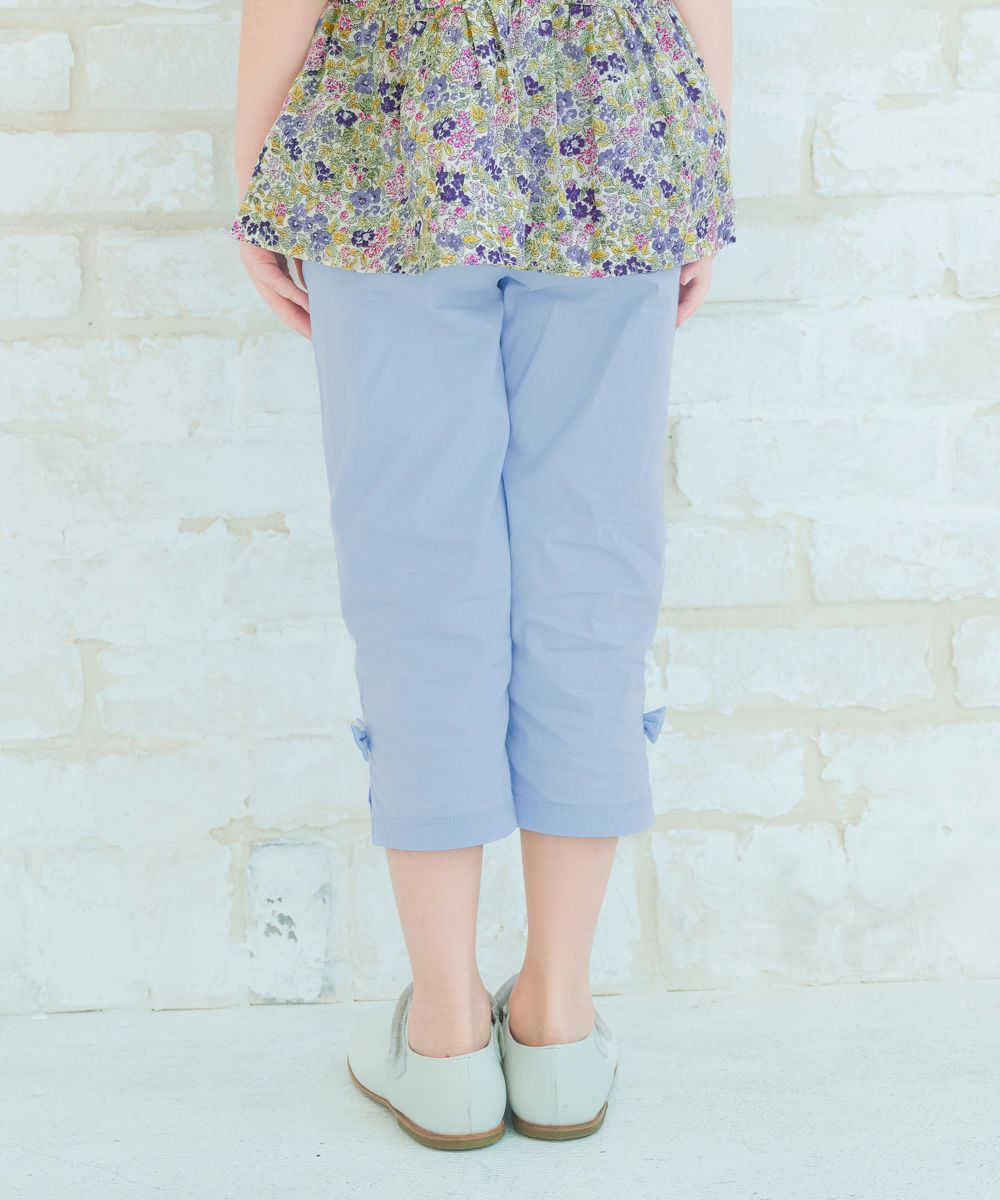 子供服 女の子 音符 ロゴ リボン付き 七分丈ストレッチパンツ ブルー(61)