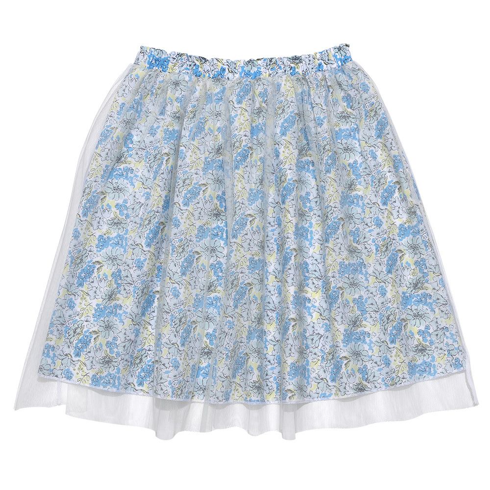 子供服 女の子 オリジナル花柄 チュールスカート グリーン(08) 正面