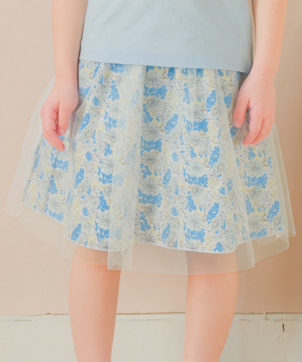 子供服 女の子 オリジナル花柄 チュールスカート グリーン(08) 