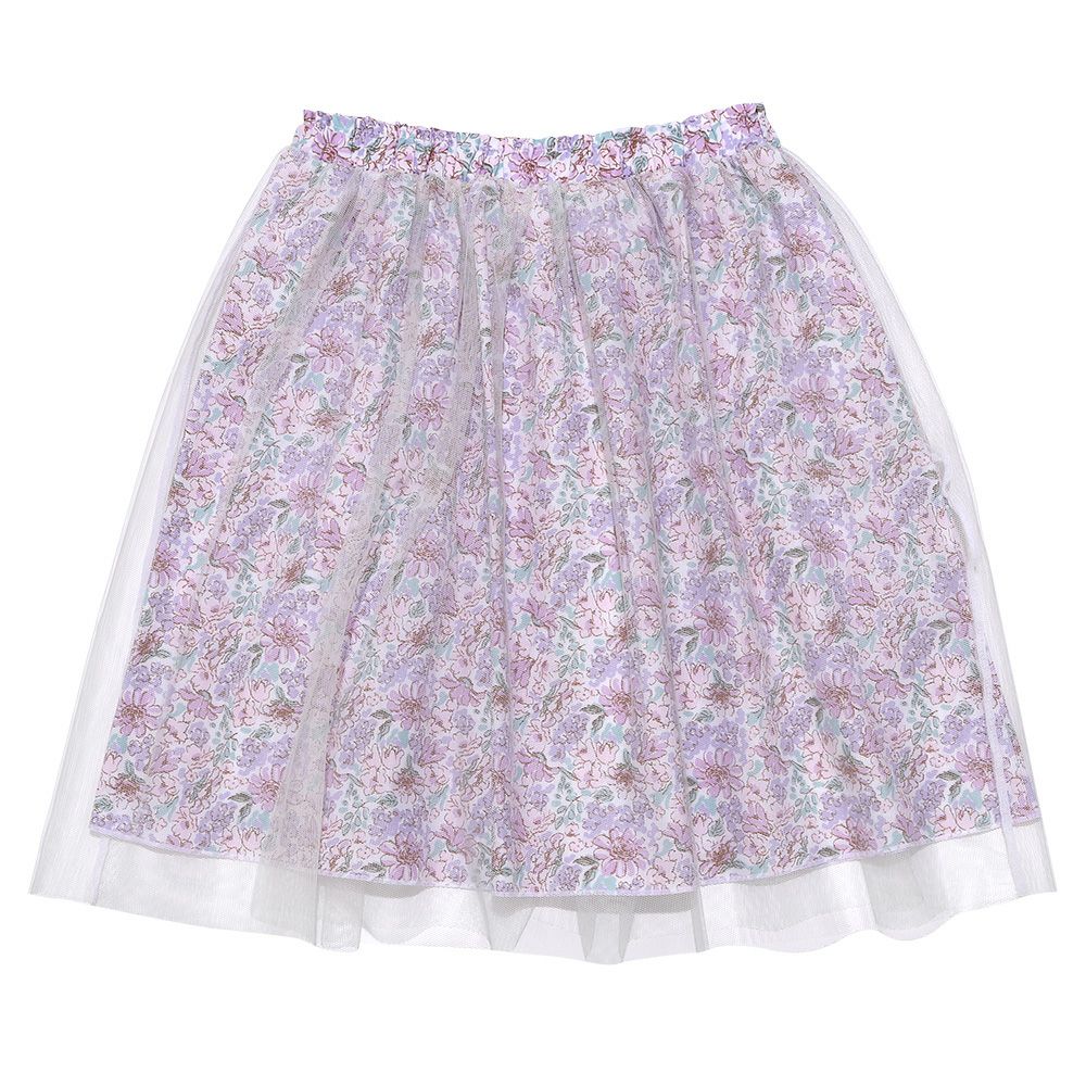 子供服 女の子 オリジナル花柄 チュールスカート パープル(91) 正面