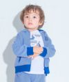 ベビー服 男の子 ストライプ柄 ロゴワッペン フード取り外し可能 パーカー ブルー(61) モデル画像アップ