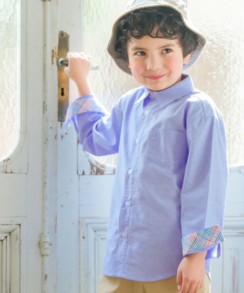子供服 男の子 チェック柄切り替え ボタン シャツ